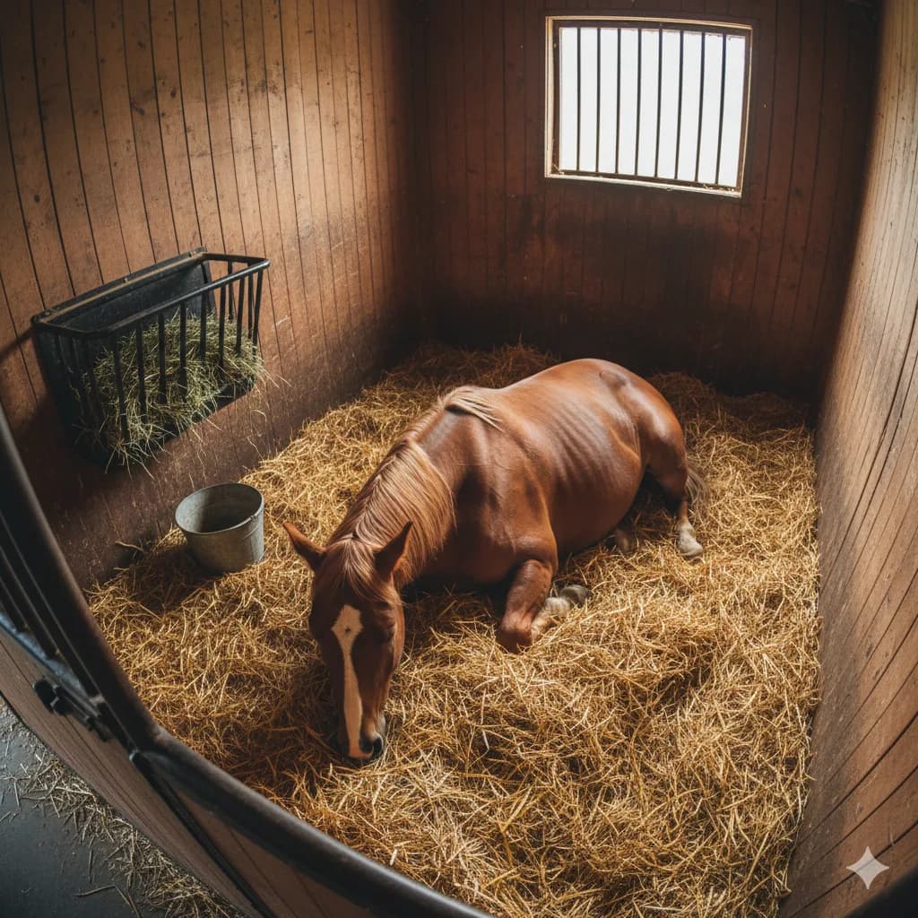 Horse in stall monitored by Stable Eye